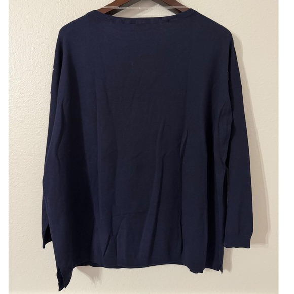 Chicos Navy Blue Palm Tree Long Sleeve Knit Sweater Tunic Women's XL - Picture 3 of 6